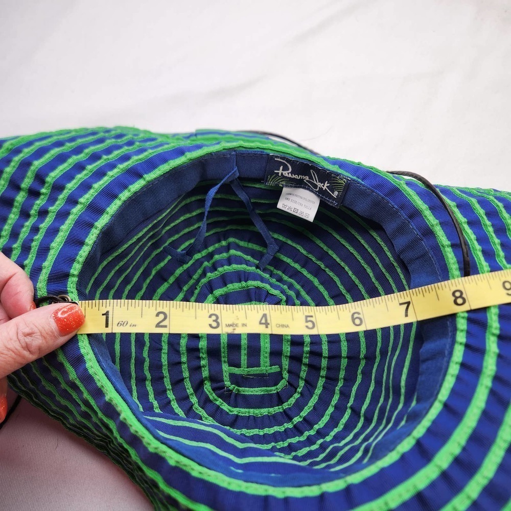 Panama Jack Blue Green Striped Sun Hat One Size Lightweight Summer Wide Brim Hat - Picture 5 of 6